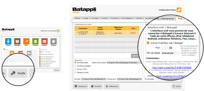 parametrer reglage batappli consultation gestion internet web