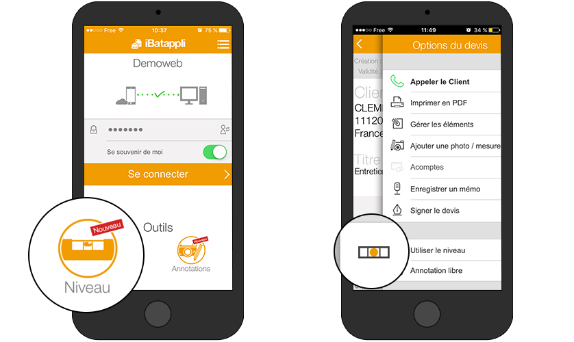 outils niveau application btp iphone android raccourci rapide facile simple