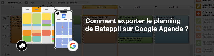 comment synchroniser exporter planning batappli compatible google calendrier consulter android iphone tablette