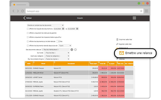 lettre relance suivi impaye batappli logiciel en ligne